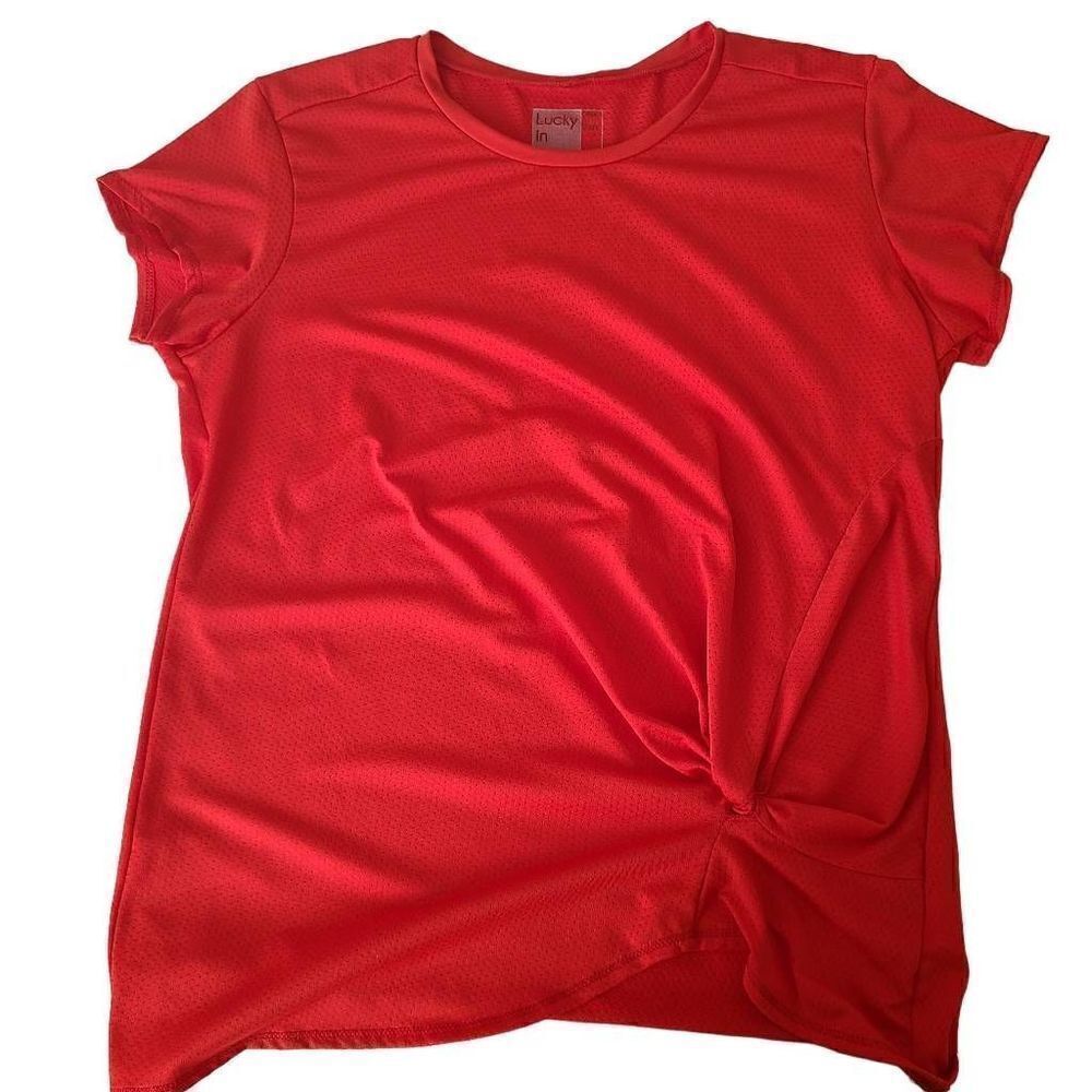 Lucky in Love Womens Orange Short Sleeve Athletic Tennis Pickleball Top Large